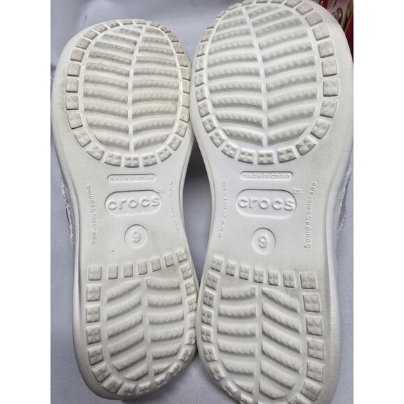 Mens Crocs Slip On Sandals Sobek 9 White/Green Stripes Canvas Slide Sandals - Picture 11 of 13
